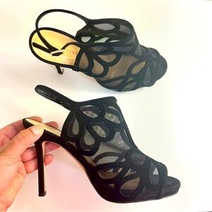 Kate Spade Fanni Suede Mesh Slingback Stiletto Peep Toe Heels Size 7.5